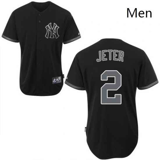 Mens Majestic New York Yankees 2 Derek Jeter Authentic Black Fashion MLB Jersey
